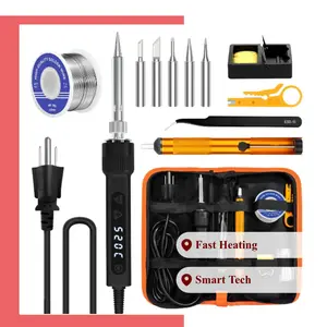 Soldering Iron Kit 120W Fast Heating Adjustable Temperature LED 12-in-1 Electronics Repair Tools Temperature Controlled  Auto Sleep Precision Soldering Tools Welding Gun Kit  DIY Electronics Tools Circuit Board Repair Desoldering Pump Kit