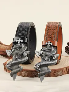 Men's Punk Snake Wrapped Dagger Buckle Belt, Fashionable Versatile Floral Waistband, Streetwear Casual Unique Belts for Men