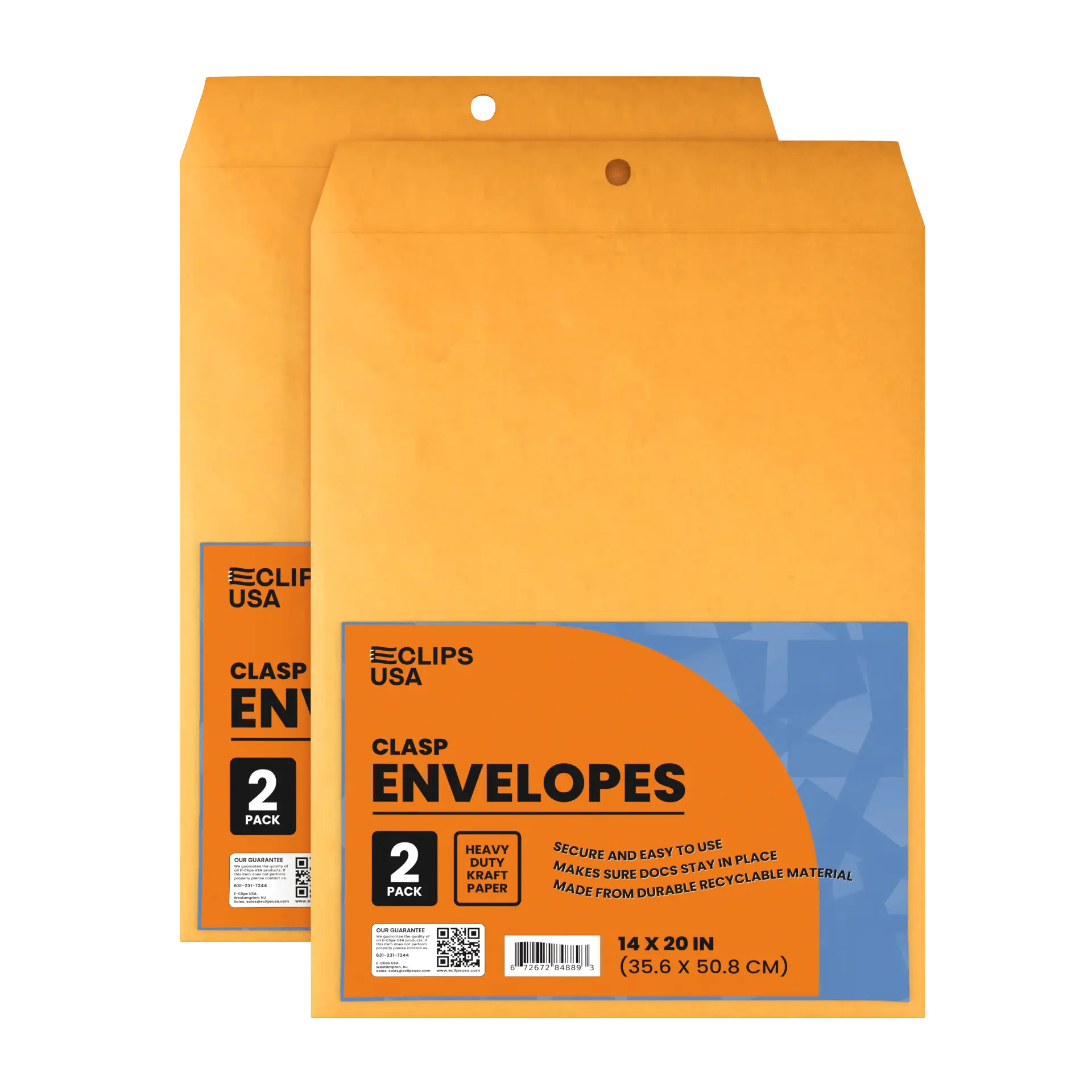 Kraft Clasp Envelopes - 14 X 20 Inches, 2-count