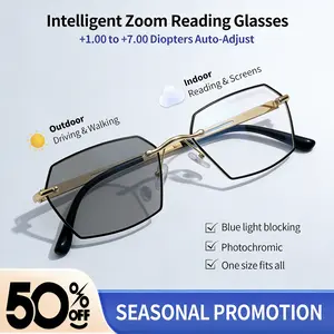Frameless HD Progressive Glasses +1.00 to +7.00 Diopters Auto-Adjust Blue Light Filter Photochromic UV Protection Unisex Lightweight Design Adjustable Nose Pads Daily Use