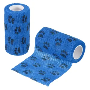 PETAXCELL Pet Wrap Bandages, 4 Inch 5 Yard Self Adhesive Bandage Wrap, Pet Non-Woven Tape First Aid Cohesive Gauze, (Blue/Paw, 2pcs) / Intended for Dog/Cat/Bird/Legs/Paws/Wound