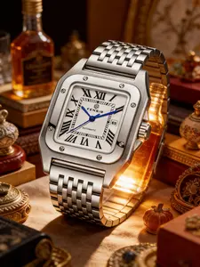 Square Minimalist Men's Quartz Watch, Elegant Square Dial, White Dial & Roman Numerals, Exquisite Gift Box, Men's Understated High-End Luxury Watch