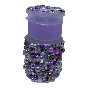 Liquid Dispenser - Purple Dispenser with Decorative Beads, Clear Lid, Ideal for Nail techs or Alchol - Acetone remover pump Bottles