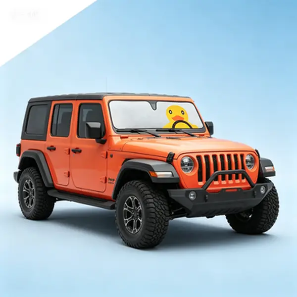 UV Protection Jeep Windshield Sun Shade, Duck Sunshade for 2/4 Door Wrangler TJ JK JL & Gladiator JT, Custom Fit Front Windshield Cover, Block Sun Glare Inside Vehicle, Reusable Easy Install Car Sun Shield for Summer
