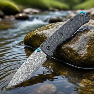 Damascus EDC Knife BM535 Mini Survival Knife - S90V High Hardness Corrosion Resistant Blade, Carbon Fiber Handle, Ideal Gift for Outdoor Camping Survival EDC Knives