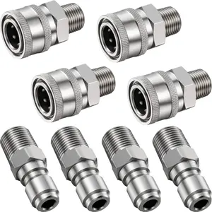 8 count NPT 3/8 Inch Stainless Steel Male and Female Quick Connector Kit  Washer Adapters