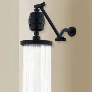 High-Pressure Rain Shower Head with 15-Stage Filter & 11-Inch Adjustable Arm, Polished Chrome/ Finish, Reduce Chlorine for Smooth Hair/skin