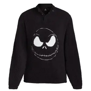 Nightmare Before Christmas Men's Pullover Sweater Jack Skellington Adult 1/4 Snap Fuzzy Jacket
