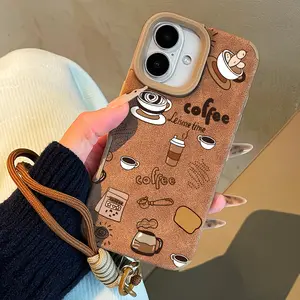 Luxury Faux Leather Shockproof Phone Case with Hanging Rope, Simple Design for iPhone 15 15 Plus 15 Pro 15 Pro Max 11-17 Series Cover