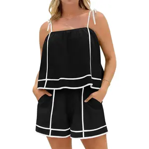 Imily Bela Essentials Women 2 Piece Lounge Sets Summer Casual Tie Strap Vacation Top Shorts Set with Pockets