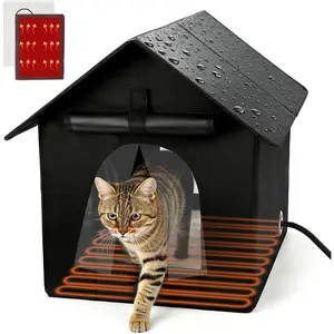 Heated Cat House for Outdoor Cats in Winter Weatherproof Insulated Feral Cat Shelter Collapsible Stray Cat Hut with Self Heating Pad for Small Animals