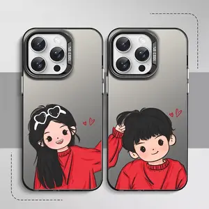 Cartoon Couple Design Gift Phone Case for iPhone 16 15 14 13 12 11 7 8 Plus Xr Xsmax Black Shockproof Protective Cover