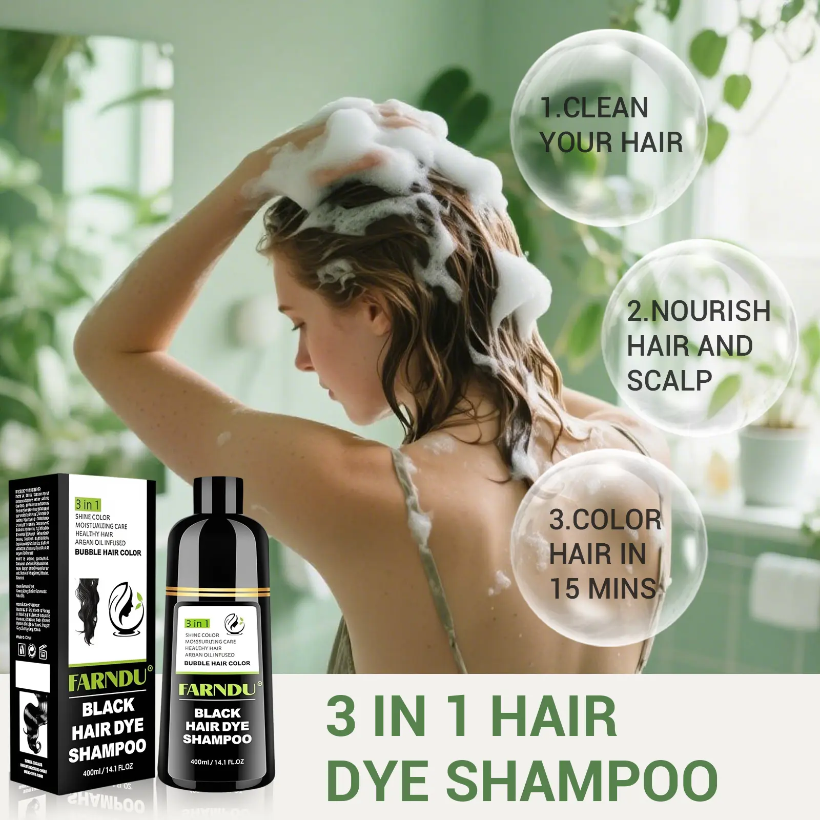 FARNDU Hair Dye Shampoo, Gray Coverage, 3 in 1 (+Shampoo+Conditioner), 10 Minute Color for Men & Women, All Hair Types, Long Lasting, 400ml FARNDU Hair Dye Shampoo, Gray Coverage, 3 in 1 (+Shampoo+Conditioner), 10 Minute Color for Men & Women, All Hair Types, Long Lasting, 400ml