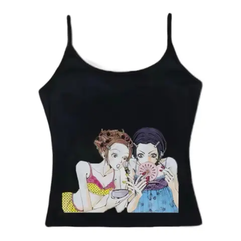 RebelRogue Black Nana & Hachi Anime Vintage Women’s Tank Top  - Comfortable Design with Vintage Artwork - Womenswear Nana and Hachi Anime Black Cream Tshirt Tee