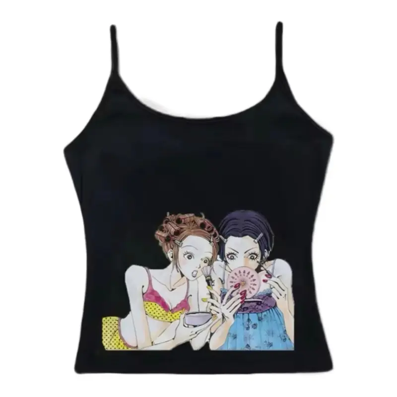 RebelRogue Black Nana & Hachi Anime Vintage Women’s Tank Top  - Comfortable Design with Vintage Artwork - Womenswear Nana and Hachi Anime Black Cream Tshirt Tee