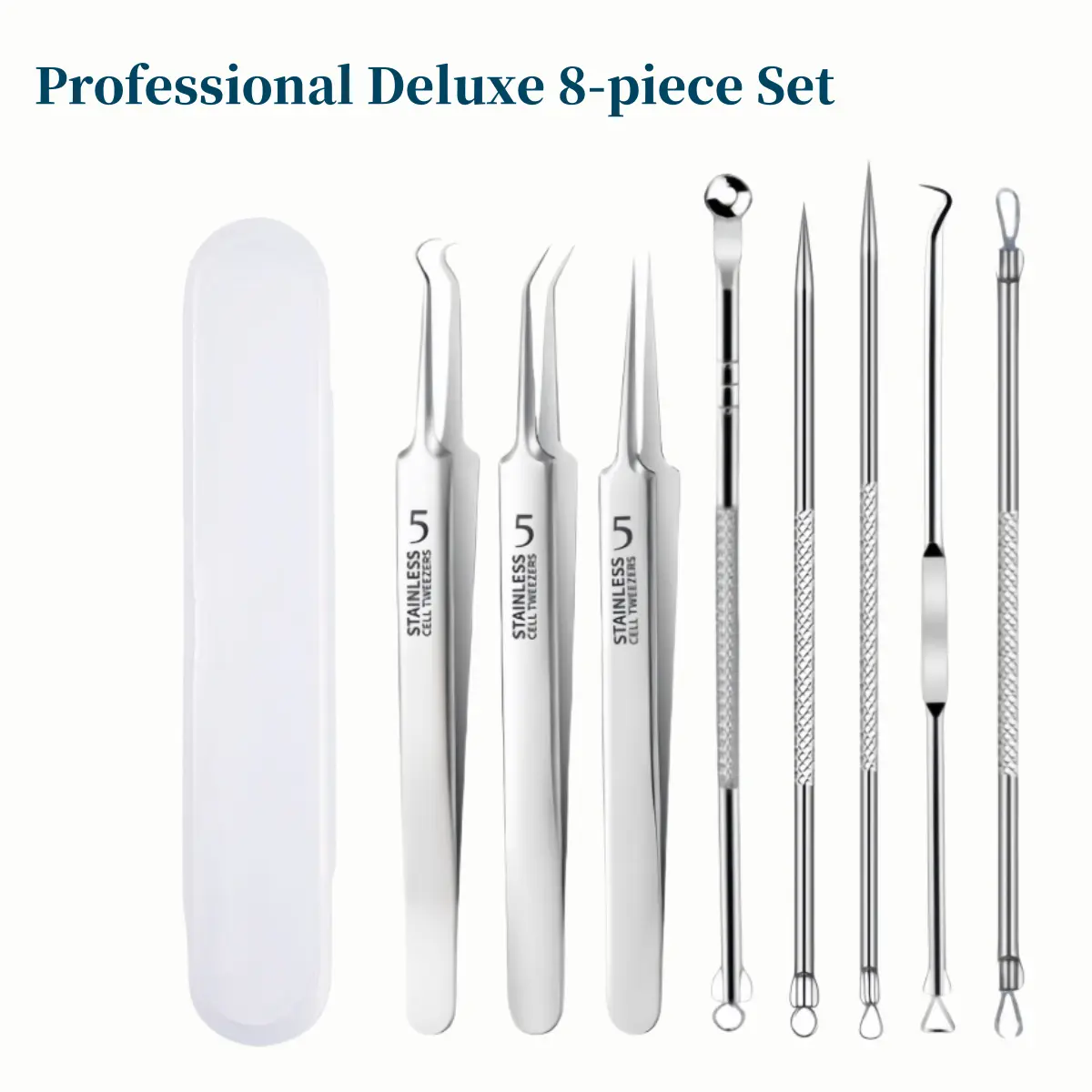 Professional Blackhead Remover Kit, 8-Piece Acne Needle Set with Storage Box, Stainless Steel Facial Cleansing Tools with Curved Tweezers, Single Item, Acne Care