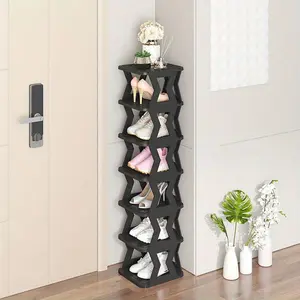 Slimline Plastic Shoe Rack - 1pc Multi-Layer Storage for Bedroom, Hallway & More - Durable, Easy Assembly, Versatile Organiser Solution Footwear Organization Vertical Shoe Rack