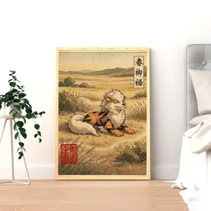 Arcanine Poke Poster, Vintage Japanese Anime Art Poster, Vintage Minimalist Japanese Wall Decor, Unframed Wall Art, Home Decor