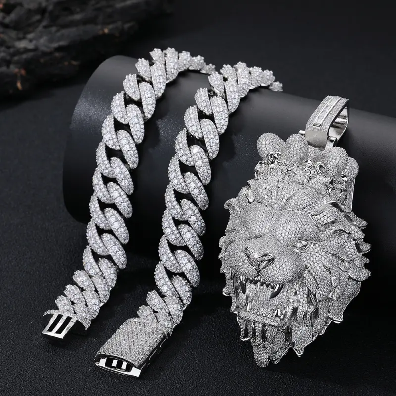 Iced Out Lion Head Pendant,Diamond Tone Paved Hip Hop Jewelry,18K Platinum Plated Punk Style Statement Piece,Bustdown Animal Totem Charm,Streetwear Rapper Accessory,Luxury Men's Bling Bling Pendant,Best Friend Birthday Gift,Valentine's Day Gift for Him,