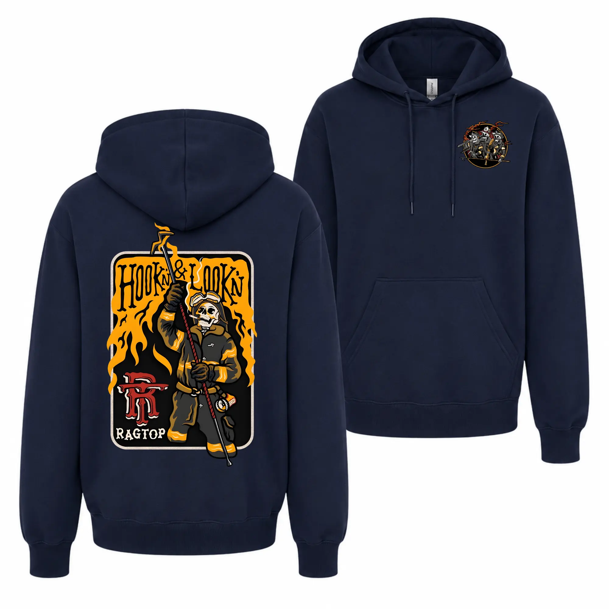 Hook & Lookin Firefighter Hoodie, Sweatshirt, Skeleton Firefighter Graphic Pullover, Vintage Rescue Flame Design, Soft Cotton Blend Sweatshirt, Gift for Firefighters, First Responders, Dad, Husband