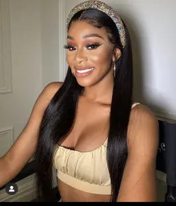 Bling Hair Headband Wig Bone Straight Human Hair Wigs Full Machine Made Brazilian Human Hair Wigs For Black Women Easy to Go 180%
