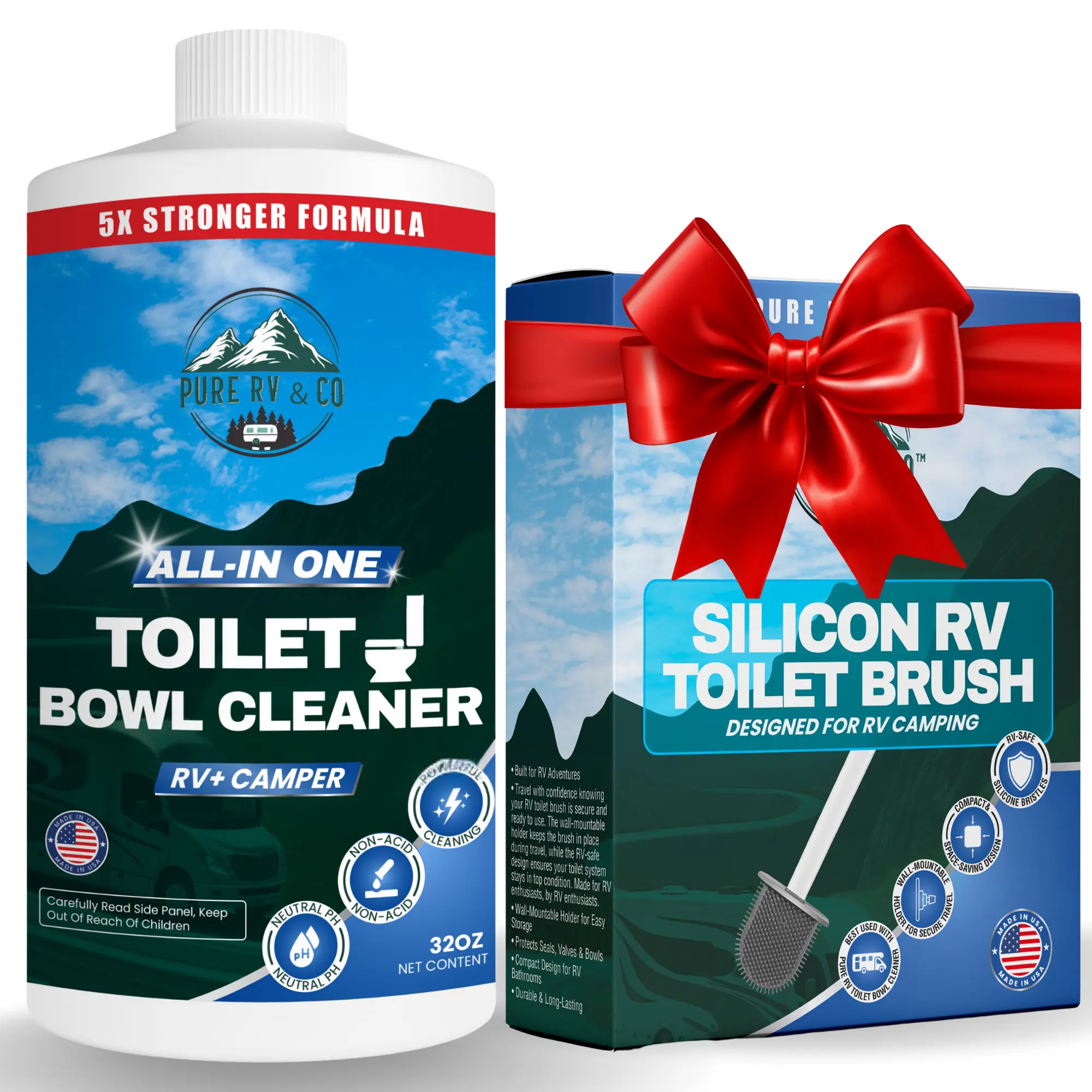 RV Toilet Bowl Cleaner with Easy Squirt Top – 5X Stronger Stain & Odor Eliminator – Sensor-Safe, Septic-Safe, Strong Formula (32 oz Bottle and Rv Brush)