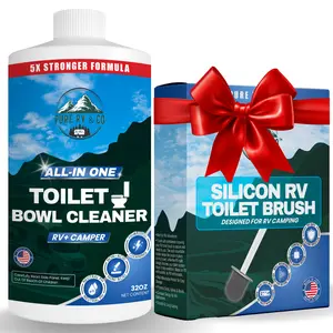 RV Toilet Bowl Cleaner with Easy Squirt Top – 5X Stronger Stain & Odor Eliminator – Sensor-Safe, Septic-Safe, Strong Formula (32 oz Bottle and Rv Brush)