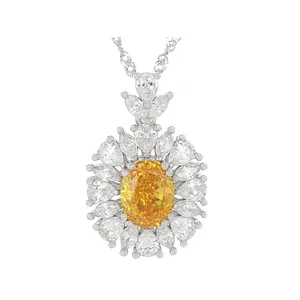 JTV Yellow And White Cubic Zirconia Rhodium Over Silver Ice Flower Cut Pendant With Chain 6.61ctw