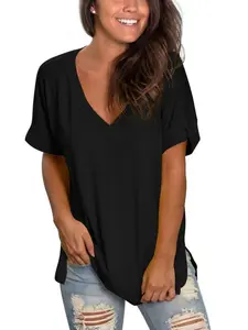 Women's Tshirts Casual V Neck Short Sleeve Loose Summer Tunic Tops