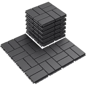 Plastic Interlocking Deck Tiles, 9 Pack Outdoor Patio Flooring, 12"x12" Interlocking Decking Tile Outdoor  Weather Use,  Patio Pavers for Pool Balcony Backyard Porch, Dark Grey