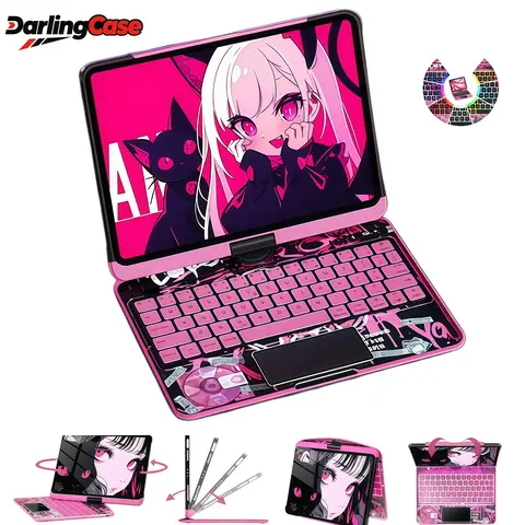 DarlingCase 360° Swivel Typing Multifunctional Rechargeable Wireless Keyboard Case for iPad Pro 13in M5/2025, M4/2024 - Y2K Cyberpunk Style, Magnetic, Pencil Compatible, ABS M8111, Tablet Accessories (Shell, Cable Included)