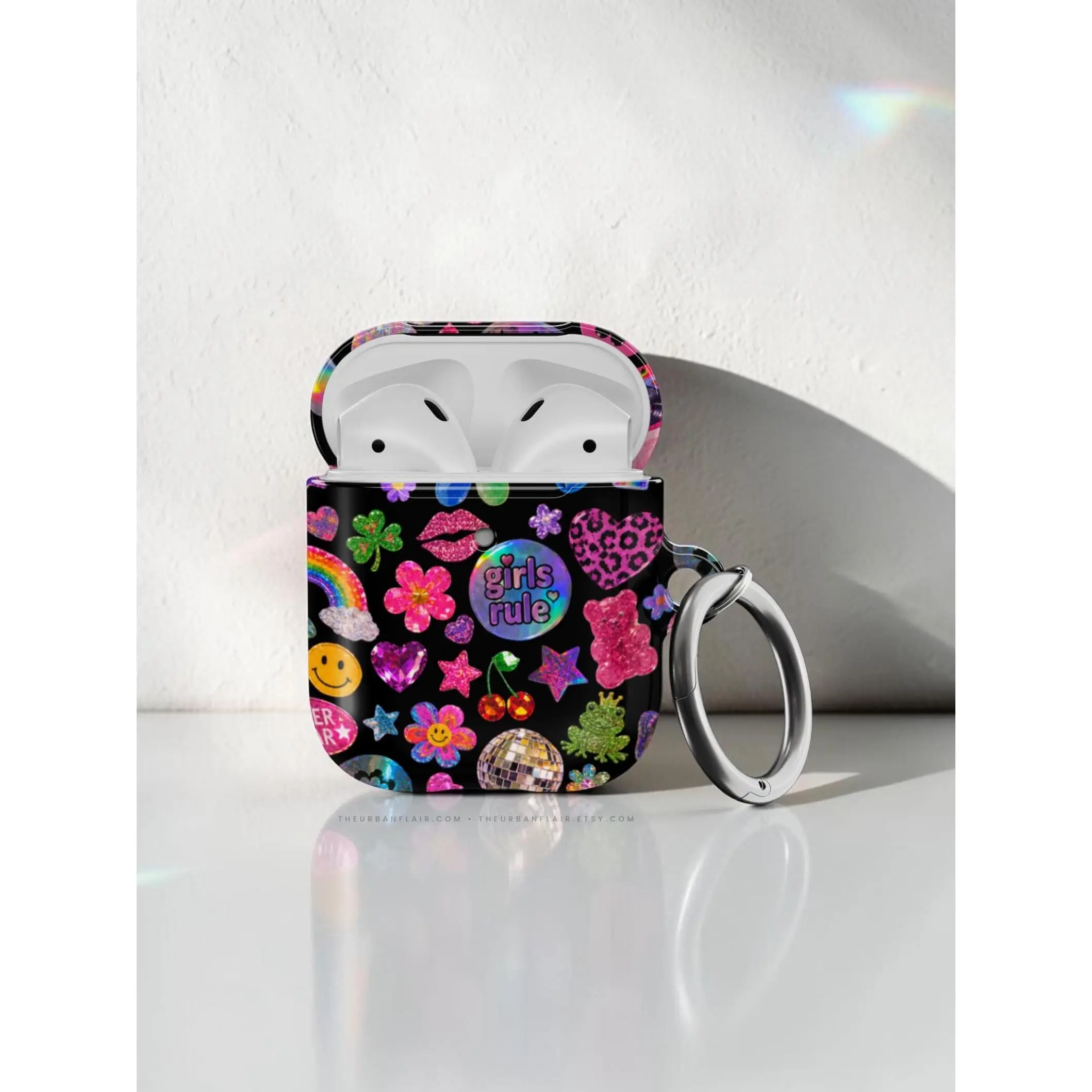 Black Y2K Stickers Print AirPods Case - Hard Cover For Generation 1 & 2 AirPods and AirPods Pro
