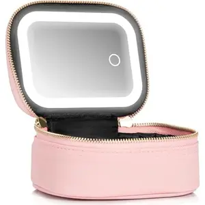 [New Deal] Small Makeup Bag Travel Train Case with Mirror and Light Mini Travel Make up Train Case Cosmetic Organizer Adjustable Brightness Toiletry Bag Portable Artist Storage