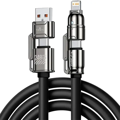 240w Fast Charging Cable Type C & iOS Devices, Multi-Function Data Line for iPhone Android Phones, High-Speed Charger Accessory, Multifunctional High Power Charger Cord