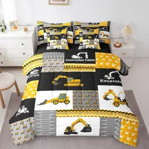 Feelyou 7-Pieces Construction Theme Bed-in-a-Bag Bedding Set, Cartoon Cars Comforter Set That Includes Sheets