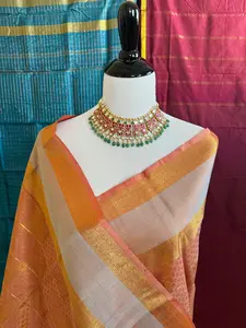 Exclusive Kanchivaram Pure Silk Pure Zari Brocade Saree | 1000 Buttas | Light Rust Orange | Gold Zari | Handwoven | Ships from California Dress Traditional