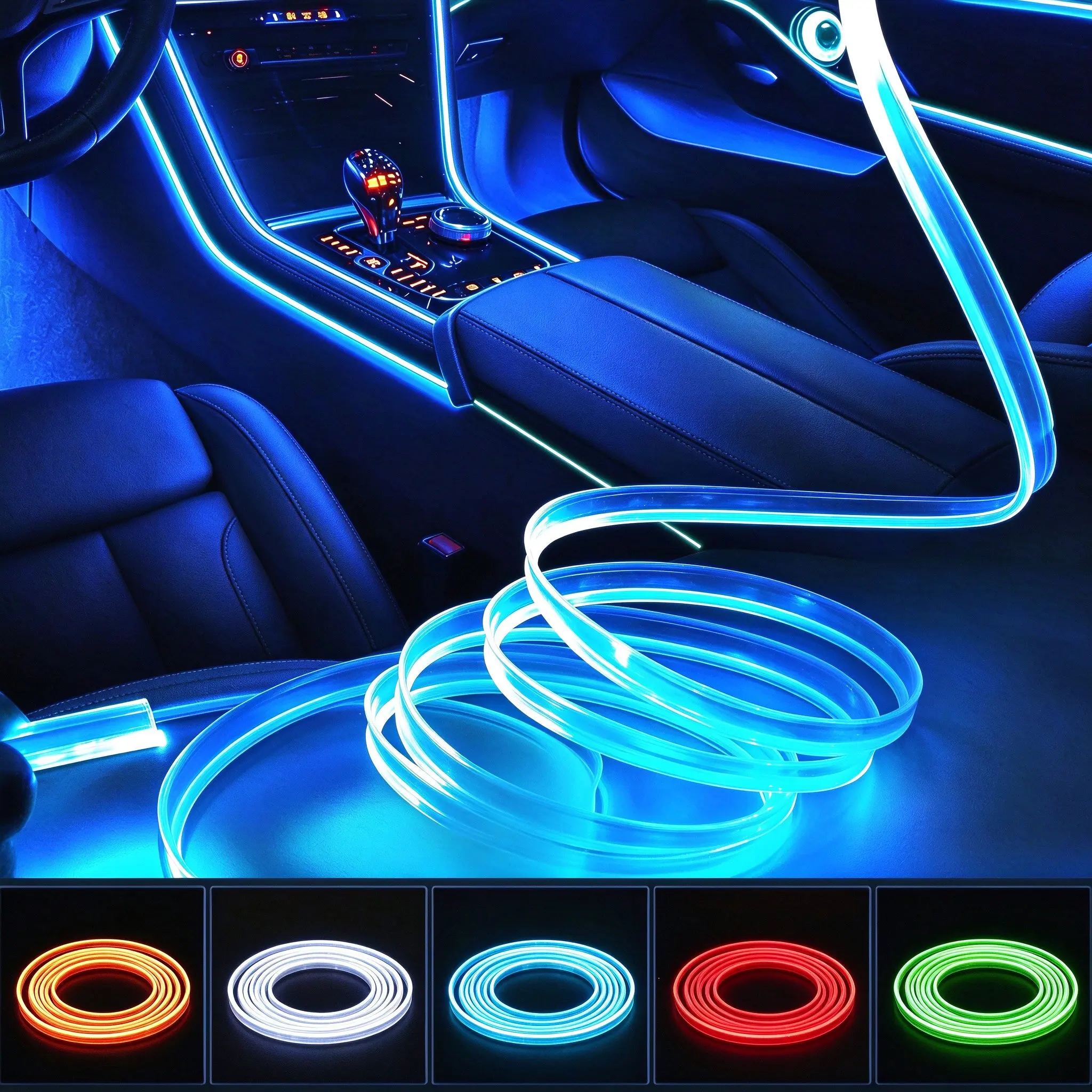 Car LED Strip Lights, 16.4ft USB RGB Fiber Optic Interior Ambient Light, Multi-Color Dash Neon Strip with Install Tool, Car Interior Decor