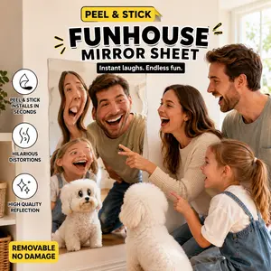 Peel and Stick Funhouse Mirror Sheets, Funny Distorted Reflection Wall Mirror Stickers, Flexible Mirror Film for Pets, Kids, Parties & Home Photo Fun