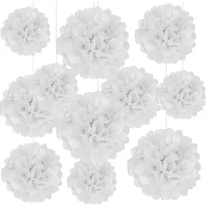 20 PCS White Tissue Paper Pom Poms, Assorted Sizes 6" 10" 12" 14" Hanging Paper Flower Balls for Wedding Birthday Halloween Christmas Baby Shower Party Decor