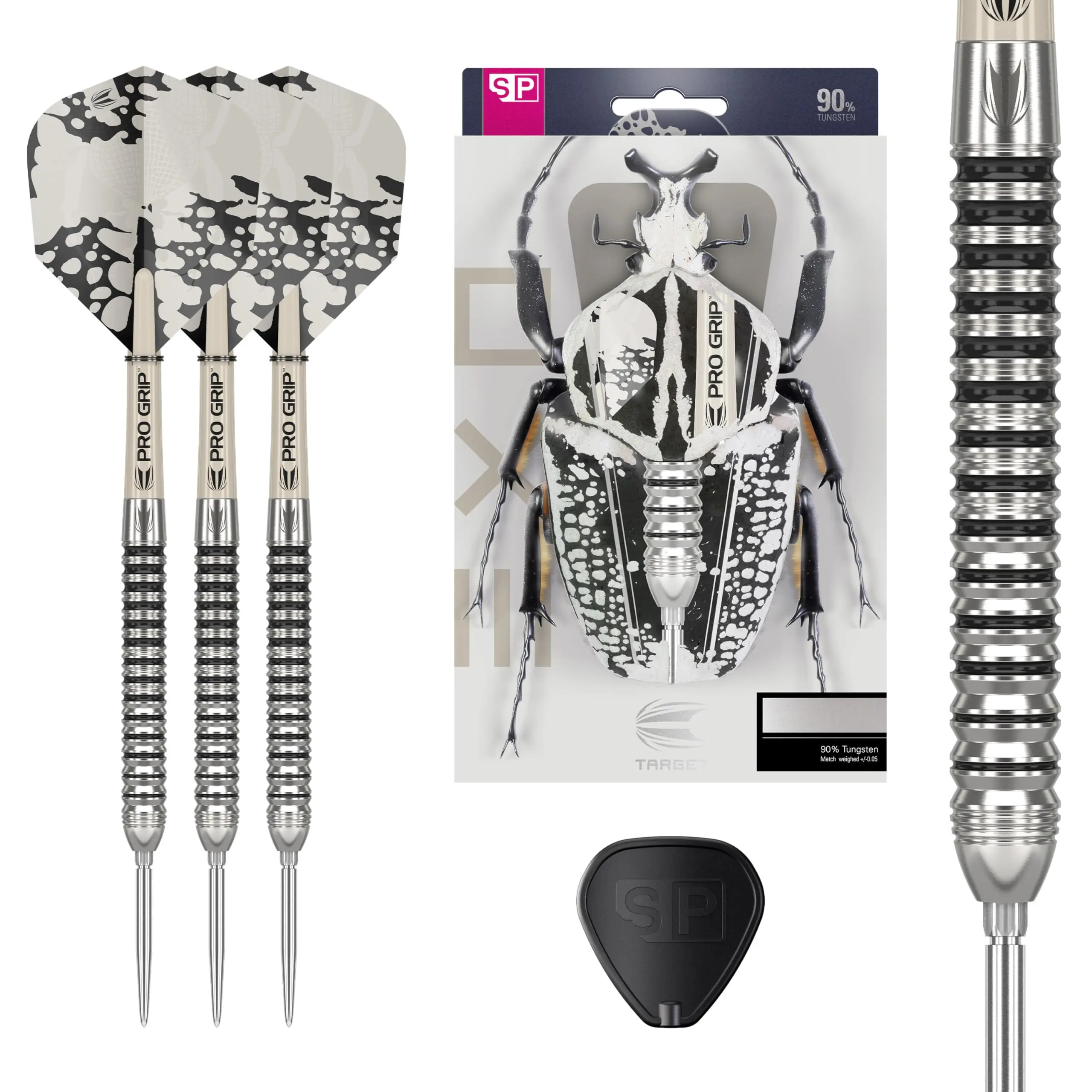 TARGET Darts EXO Edition 90% Tungsten Steel Tip Darts Set – 22g Barrel SP01 – Steel Point Dart Sets, Swiss Point Darts with Pro Grip Shafts and No.6 Flights, SP Tool Included