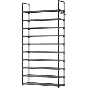Shoe Rack for Closet - 10-Tier Shoe Organizer with Hook Rack, Large-Capacity & Space-Saving Shoe Shelf for Entryway, Bedroom, Living Room,32.2" x 11.8" x 68.5", Black