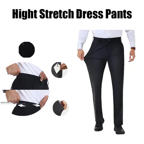 Alimens&Gentle Men's Stretch Dress Pants No Iron Golf Pants Expandable Waist Flat Front Business Casual Formal Pants