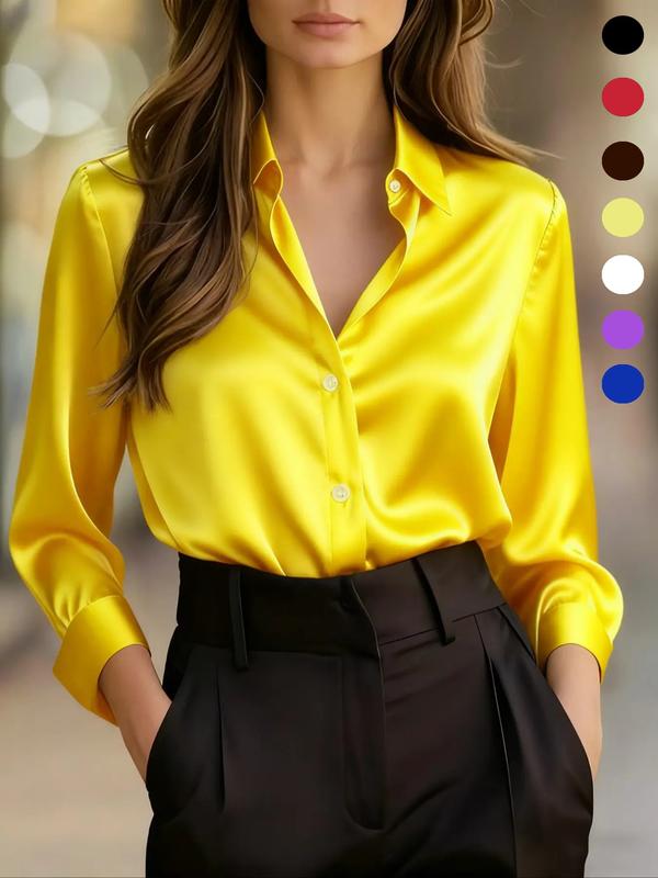 Fashionable women's casual and versatile satin long-sleeved shirt for commuting