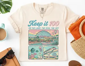 Comfort Colors Epcot Inspired T-Shirt, Keep It 100 Theme Park Tee, Retro The Land Shirt, Matching Family Vacation T-shirts