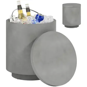 HOMCOM 2.6 Gal Outdoor Cooler Side Table, 3-In-1 Cool Coffee Table with Storage, Removable Ice Bucket and Lid, Concrete Small Patio Table for Party, Poolside, Deck, Gray