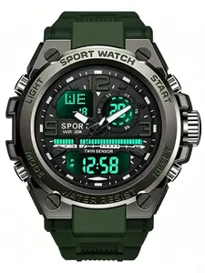 Men's Fashion Large Dial Watch, Youth Outdoor Sports Multifunctional Waterproof Night Light Alarm Clock, Dual Display Sport Watch, Digital Analog Watch, Digital Wristwatch, Quartz Watch, Waterproof Sport Watches