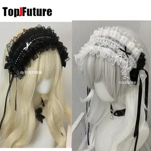 y2k Women Gothic Girl flounce Lace Ruffle bow ribbon Lolita Cosplay Harajuku Punk Steampunk Headbands hairband Headband