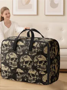 Skull Pattern Storage Box, Space-Saving Large Handheld Organizer, Ideal for Moving, Travel, Camping, Dormitory, Bedroom, Blankets, Durable Storage Organizer