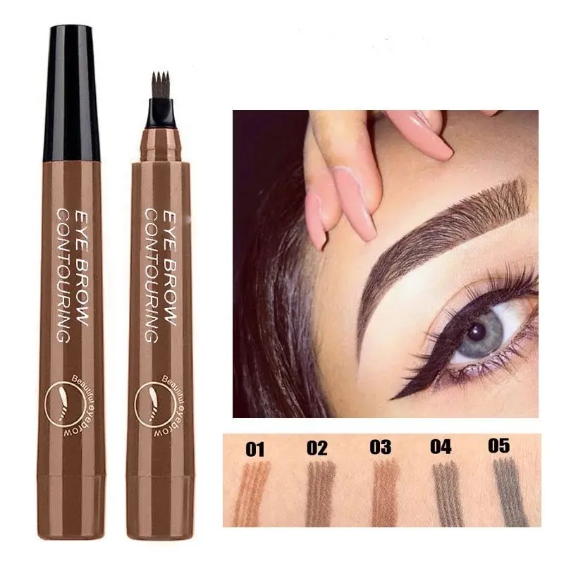 Eyebrow pen 4 Points Eyebrow Pen 5 Colors Liquid Brow Pencil Dark Brown Microblading Eyebrow Pencil Waterproof Eyebrow Tattoo Pen Cosmetic Long-lasting Makeup 01