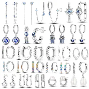 2025 NEW 925 Sterling Silver Star Moon Blue Zirconia Round Earrings Devil Eyes Pearl Earrings For Women Wedding Jewelry Gift